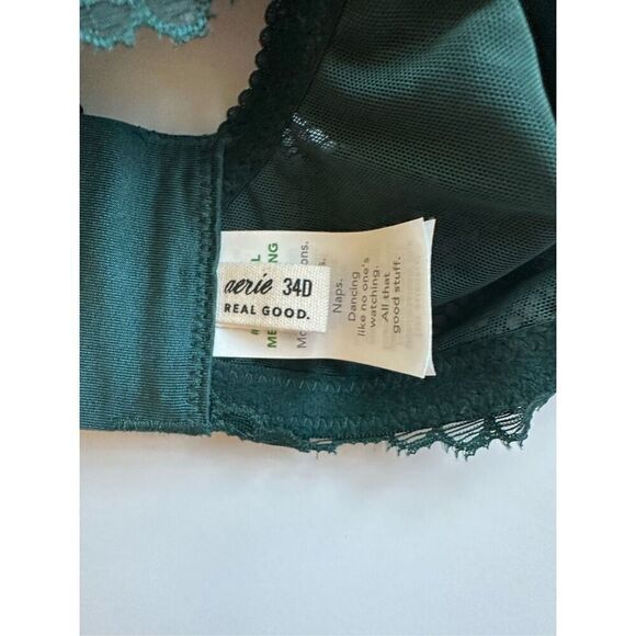 Size 34D Aerie Real Power Paisley Lace Balconette Bra Deep Forest Green - Picture 4 of 6